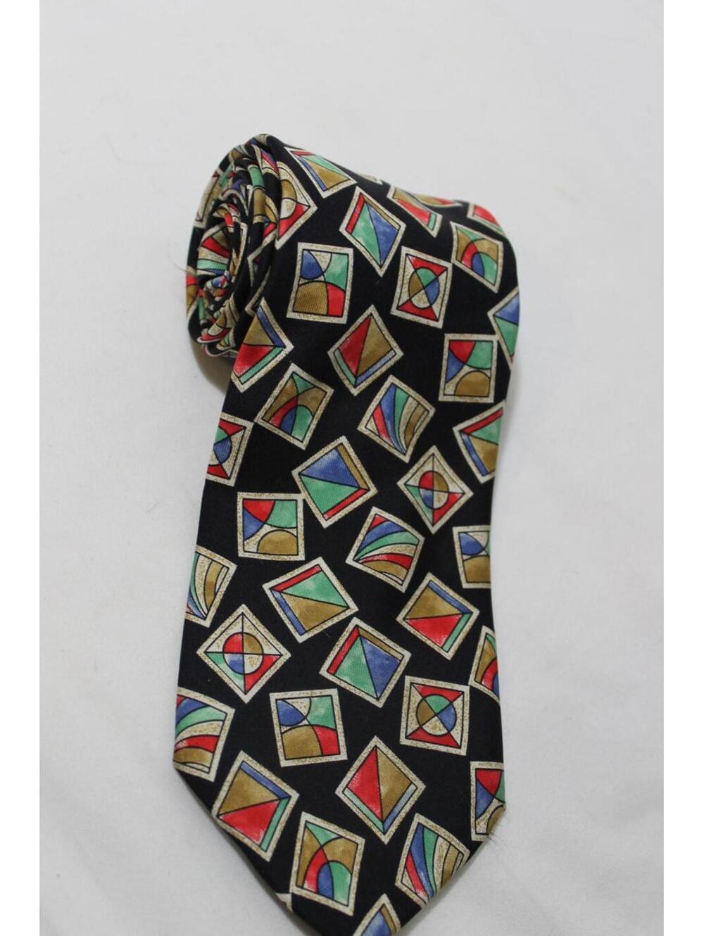 Vintage Salvatore Valeriano Geometric Silk Necktie, Black, 3 Inch Wide - Picture 4 of 5